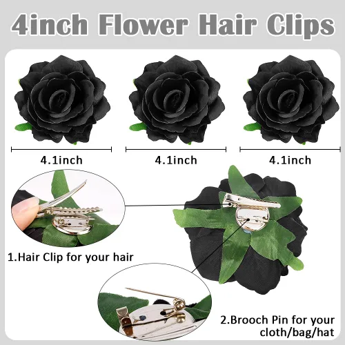 Miniatura 3 de Ahoney 6 pinzas para el cabello de flores negras para mujeres y niñas, accesorios para el cabello negro, flores florales, pinzas de cocodrilo, Beige
