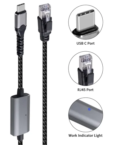 Miniatura 6 de Duttek Cable Gigabit USB C a Ethernet de 10 pies, cable RJ45 a USB C de hasta 1000/100/10 Mbps Cable de red LAN Ethernet compatible con Thunderbolt