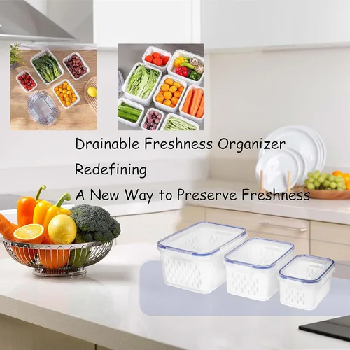 Miniatura 4 de Contenedores de almacenamiento de frutas y verduras para refrigerador, 6 piezas/3 juegos de contenedores para mantener frescos y conservadores