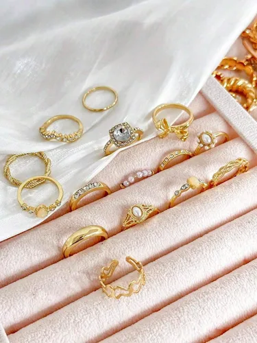 Miniatura 3 de Juego de anillos apilables con lazo de estilo bohemio, 15 piezas, joyería de moda para mujer, regalo para fiestas de vacaciones, uso diario
