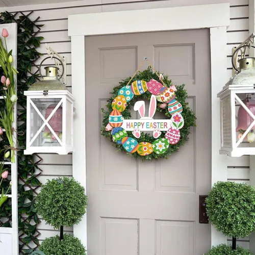 Miniatura 5 de Decoración de Pascua de madera para decoración de puerta delantera, letrero de Pascua, decoración de primavera, letrero de conejo, flor de huevo
