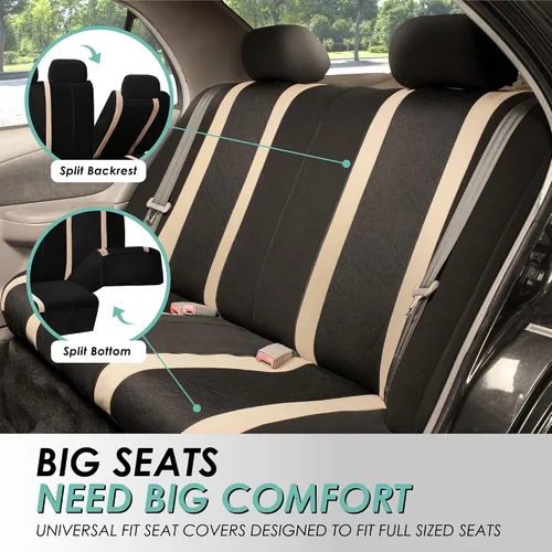 Miniatura 4 de FH Group Juego completo de fundas de asiento deportivo para automóvil, ajuste universal para autos, camiones y SUV (beige) FB070115 + F14407