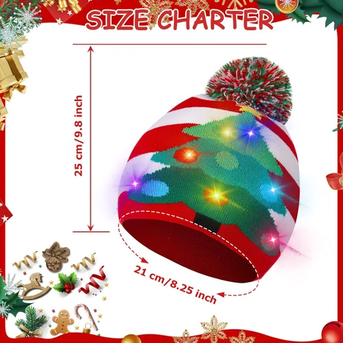 Miniatura 2 de SATINIOR 4 piezas de luces de Navidad, gorro de punto, gorro de Navidad con luces LED, sombrero de nieve LED, novedoso sombrero de invierno