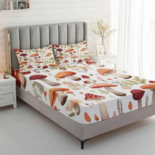 Miniatura 2 de Juego de sábanas tamaño individual de hongos, sábanas de microfibra suave y bolsillo profundo, sábanas y fundas de almohada estampadas sin arrugas