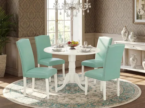 Miniatura 44 de East West Furniture DLEN3-BLK-69 - Juego de muebles de comedor de 3 piezas que contiene una mesa de comedor redonda con gotas y 2 sillas tapizadas