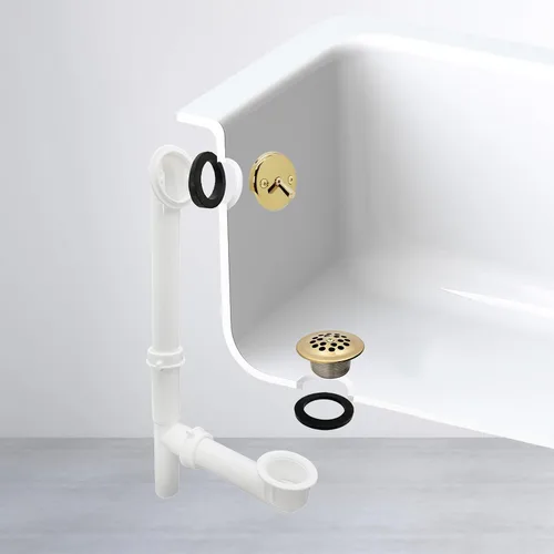 Miniatura 9 de Westbrass 592244-01 - Kit de drenaje de residuos de baño con palanca tubular blanca de 1-1/2 pulgadas, latón pulido
