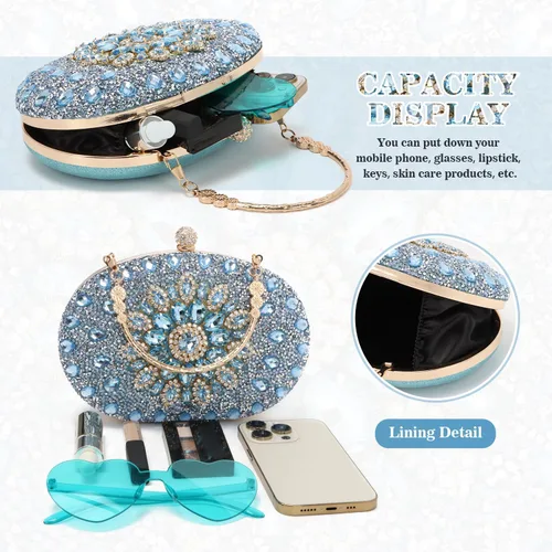 Miniatura 4 de Bolso de mano de noche con diamantes de imitación para mujer, bolsa de mano con diamantes brillantes y brillantes, bolsa de fiesta de boda de cristal