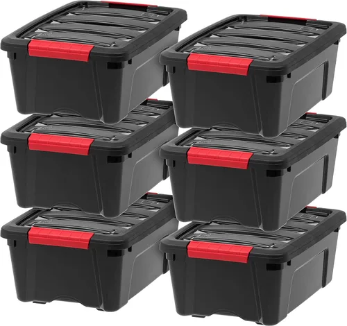 IRIS USA - Caja de almacenamiento de plástico de 13 cuartos de galón con tapa y pestillos – Paquete de 6 – sin BPA, solución de organización de