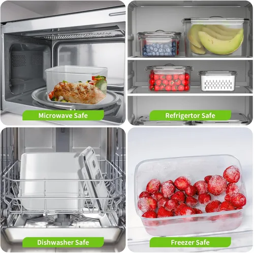 Miniatura 6 de BOICHU Recipientes de almacenamiento de frutas para refrigerador, 5 tamaños de bayas, para refrigerador, mantiene fresco con coladores y tapas