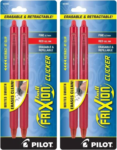 Miniatura 4 de Lapicera en gel borrable retráctil con botón Pilot FriXion, Rojo 2 - unidades Tinta roja