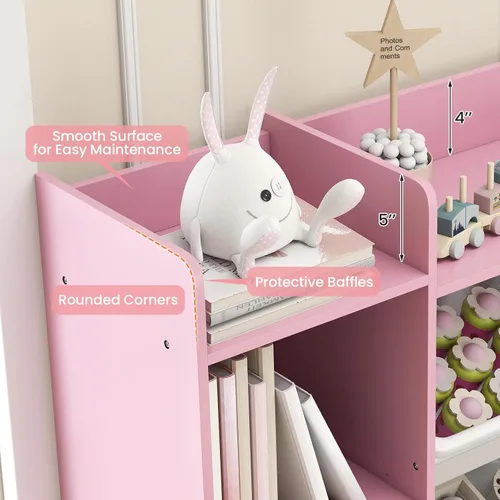 Miniatura 6 de HONEY JOY Organizador de almacenamiento de juguetes para niños, armario de almacenamiento de piso de madera con 8 contenedores extraíbles, estante