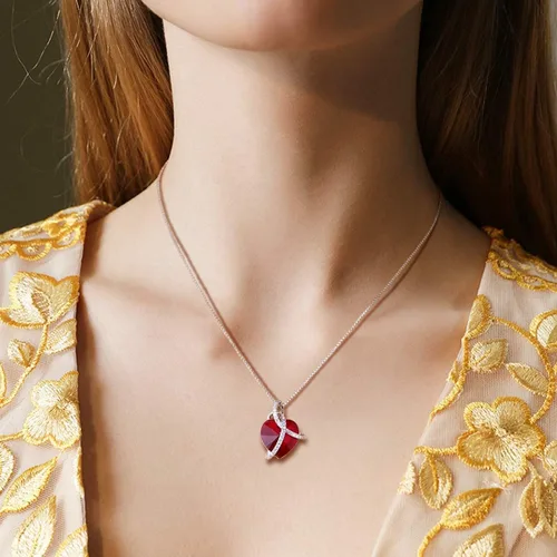 Miniatura 2 de PLATO H Collar de cristal de corazón trenzado para mujer y niña con elegante caja, joyería de aniversario, regalo de San Valentín para el día