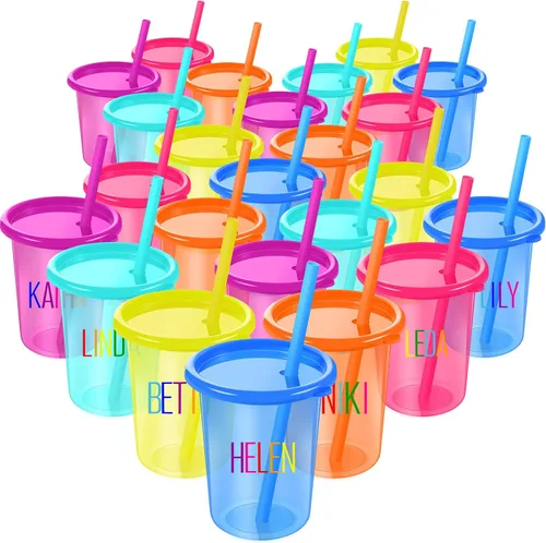 Nuanchu 24 vasos con tapas y pajitas, vasos reutilizables con autoadhesivos, botella de agua de plástico, taza de viaje para café helado, taza de