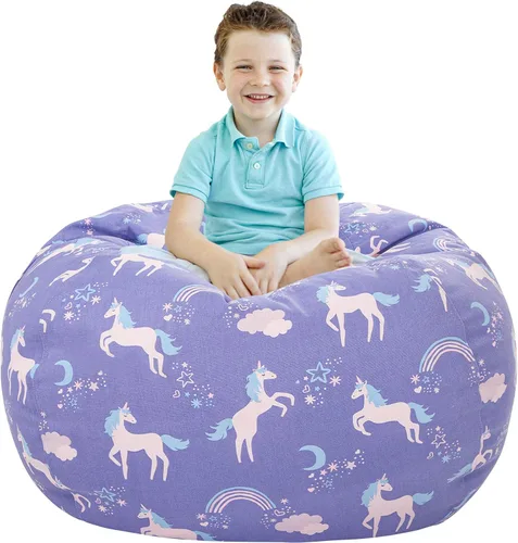 Miniatura 20 de Aubliss Puf de Almacenamiento de Animales de Peluche, Silla Puf de Unicornio, Stuff 'n Sit para Niños, Mediano 32" - Lona Unicornio Azul Azul