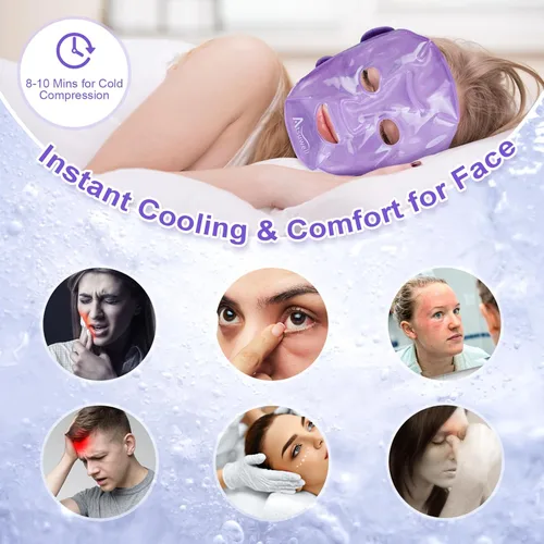 Miniatura 2 de Atsuwell Juego de mascarillas faciales de hielo refrescante para ojeras e hinchazón, 6 paquetes fríos de gel para cara, ojos, forro de felpa suave