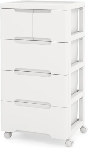 LOKO Carrito de almacenamiento rodante de plástico de 5 cajones, gabinete de almacenamiento móvil con 4 ruedas universales, unidad contenedora de