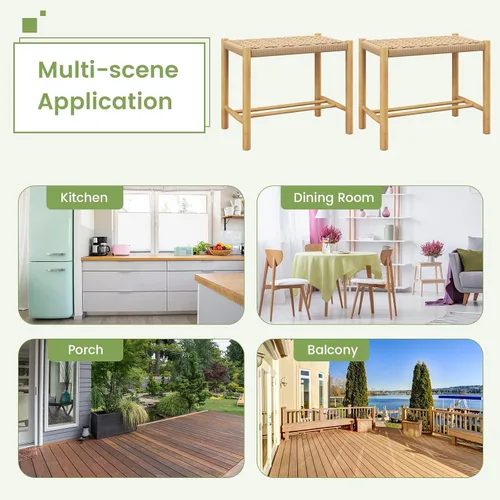 Miniatura 8 de Giantex Juego de 2 taburetes de madera, sillas bohemias sin espalda de 18 pulgadas de alto con patas de madera de goma, carga máxima de 330 libras