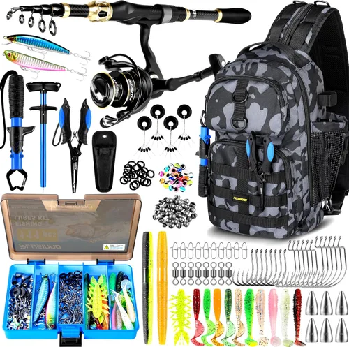 Miniatura 8 de PLUSINNO Bolsa Impermeable Tipo Bandolera para Aparejos de Pesca con Cajas de Aparejos y Portacañas, Regalos para Hombres con Señuelos, Alicates