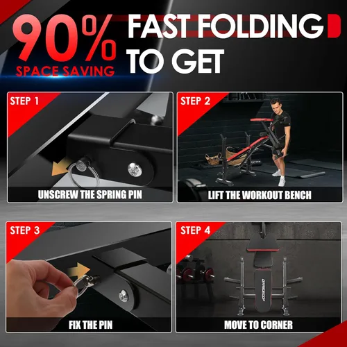 Miniatura 6 de OPPSDECOR Juego de banco de pesas todo en uno de 900 libras con estante para sentadillas, banco de entrenamiento ajustable con desarrollador