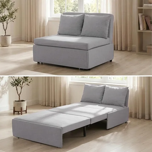 Miniatura 12 de BALUS Sofá cama extraíble tamaño individual de 43 pulgadas de ancho con camas extraíbles, sofá cama convertible 2 en 1 de lino con almohadas