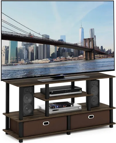 Furinno JAYA - Soporte grande para televisores de hasta 50 pulgadas, nuez de nogal/negro/marrón oscuro de Columbia Nuez Columbia/Negro/Marrón Oscuro