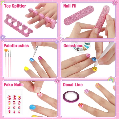 Miniatura 5 de Meaicezli Juego de esmaltes de uñas para niñas, kit de arte de uñas con secador de uñas, esmalte de uñas no tóxico para niños con purpurina y uñas