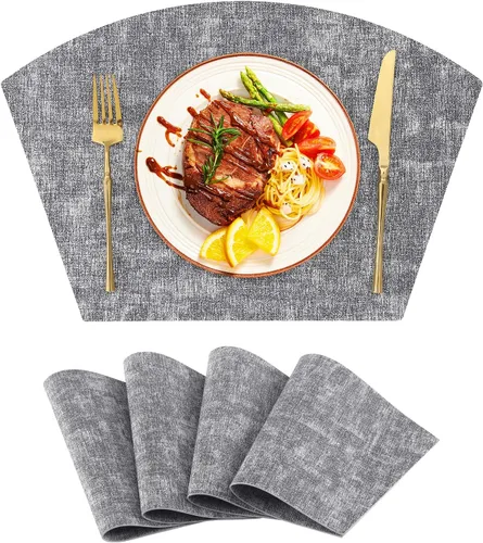 Miniatura 19 de Homaxy Juego de 4 manteles individuales para mesa redonda, lavables en forma de cuña, de piel sintética, lavables, para cocina, cena, para Beige