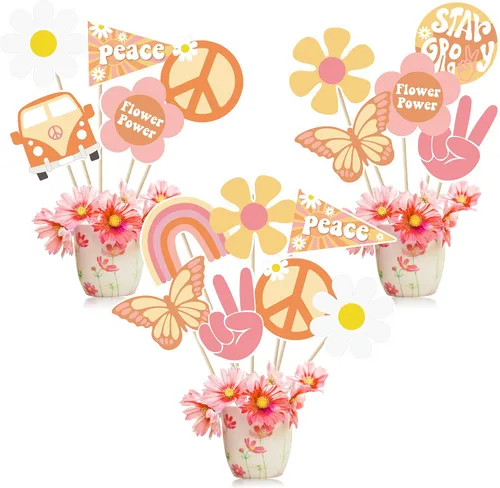 30 piezas de centros de mesa de fiesta estilo bohemio estilo hippie retro para mesas, arco iris, mariposa, margarita, flor, decoración de