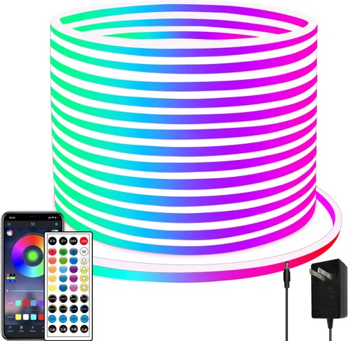 Miniatura 9 de Tira de luces LED de neón, tira de luces LED alimentada por USB de 6.6 pies, luz de cuerda RGB de cambio de color de 5V con sincronización de música