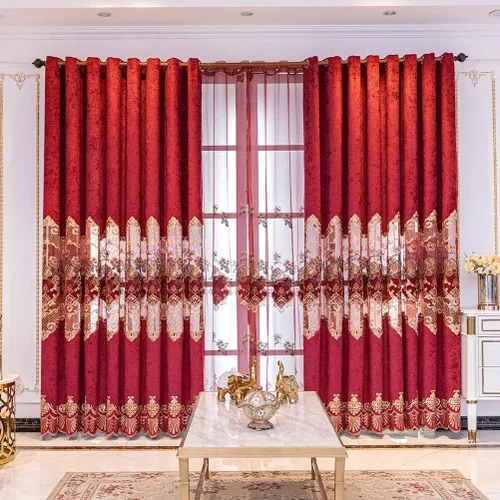 Miniatura 16 de ELKCA Cortina de Chenille Bordada Beige de Estilo Europeo para Sala de Estar, Elegantes Cortinas Florales de Chenille para Dormitorio, Parte