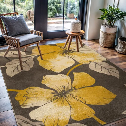 Miniatura 27 de CAMILSON Solana - Alfombra moderna con diseño floral de 2 x 3 pies, antideslizante y parte trasera de goma, negro - flores grises, alfombra