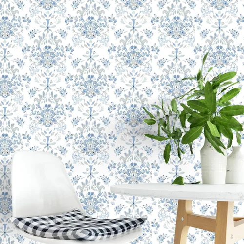 Miniatura 5 de Papel tapiz para despegar y pegar para decoración del hogar, cocina, flores silvestres azules, vinilo extraíble, autoadhesivo, para estantes