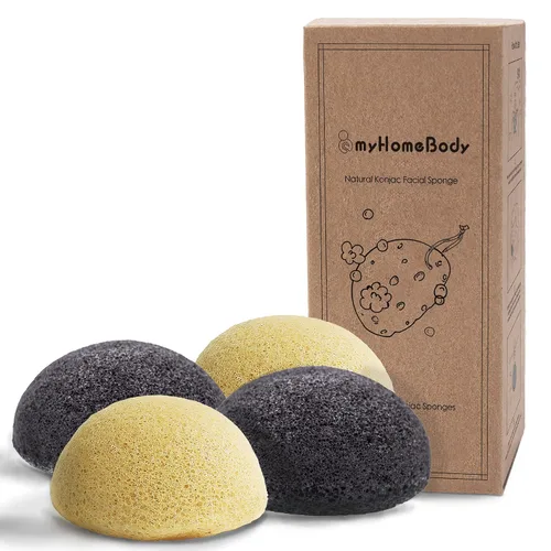 Miniatura 11 de myHomeBody Esponjas faciales naturales de Konjac - para una limpieza y exfoliación facial suave - con carbón activado y aloe vera, juego de 4