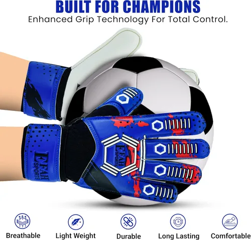 Miniatura 2 de Guantes de portero de fútbol para niños y jóvenes, guantes de portero de fútbol con palmas de agarre fuerte Azul/Blanco