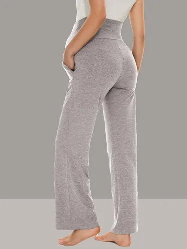 Miniatura 32 de Ecavus Pantalones de maternidad anchos y rectos para mujer, versátiles, cómodos, palazzo, elásticos, con bolsillos