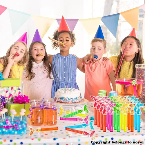 Miniatura 5 de uoyoi Recuerdos de fiesta de sirena, 24 piezas de varitas de burbujas con cola de sirena brillante para suministros de fiesta de cumpleaños