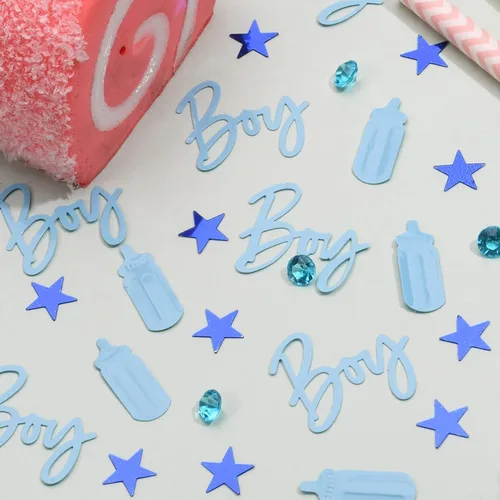 Miniatura 3 de Decoraciones para baby shower, confeti azul bebé, decoración de mesa para baby shower, revelación de género, suministros para fiesta (azul)