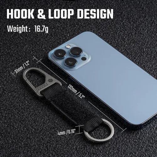 Miniatura 5 de KeyUnity Titanium Carabiner Keychain Nylon Webbing Molle Clip with Hook & Loop Panel for PVC Morale Patches