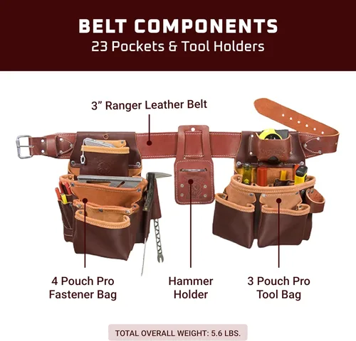 Miniatura 3 de Occidental Leather Conjunto de Siete Bolsas para Carpintero - Grande - 23 Bolsillos y Portaherramientas - Cuero de Grano Superior Premium - Hecho