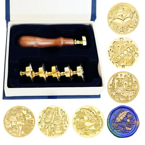 Miniatura 11 de Juego de 6 cabezas de sello de cera con cabeza de latón de cera+1 mango de madera+caja de regalo, sellos de cera de bendición