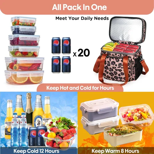 Miniatura 5 de GLENKEY - Lonchera aislada expandible, bolsa de almuerzo grande con doble compartimento, ligera, bolsa de mano impermeable, refrigerador