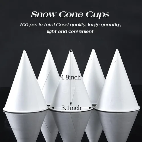 Miniatura 2 de Copas de cono de nieve de 6 onzas, 100 tazas de papel blanco con revestimiento de cera a prueba de fugas para helado de agua y hielo afeitado