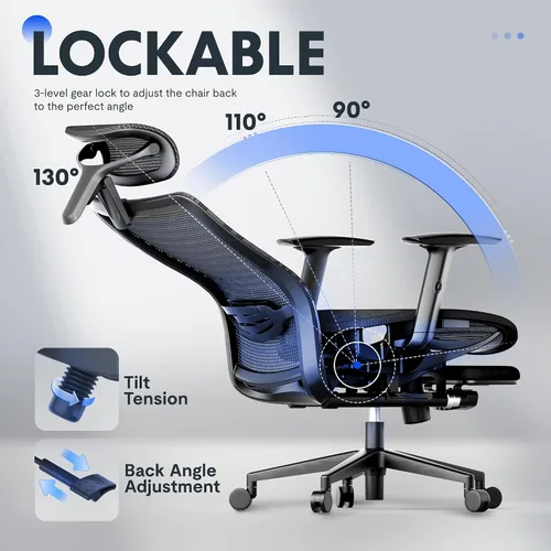 Miniatura 5 de FLEXISPOT Silla de oficina ergonómica con reposapiés, silla de computadora con respaldo de malla, sillas de escritorio de oficina en casa