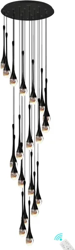 Miniatura 9 de ykolupty Candelabro Moderno de 138'', 20 Luces, Lámpara Colgante Moderna Negra, Candelabro Grande para Escalera, Vestíbulo, Sala de Estar, Negro