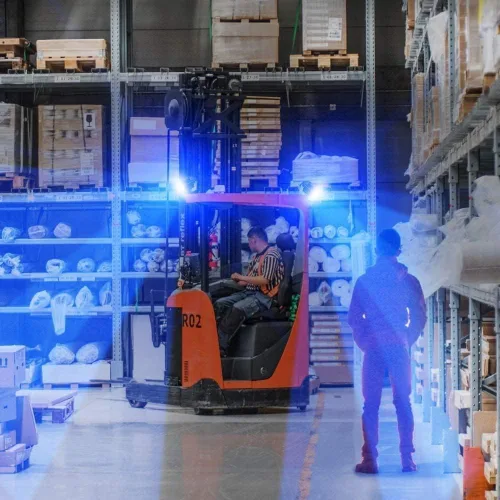 Miniatura 6 de Luces de carretilla elevadora azul, luz de seguridad para carretilla elevadora 12V-80V, luces de emergencia de advertencia para focos de carretilla