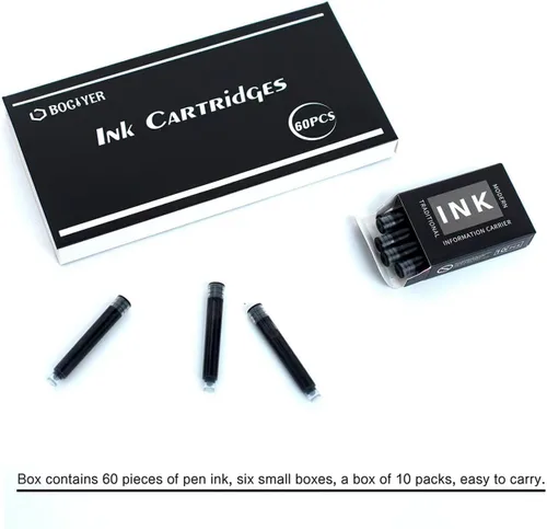 Miniatura 3 de 60 cartuchos de repuesto de tinta para pluma estilográfica, cartucho de tinta estándar internacional, diámetro de 0.102 in, tinta negra