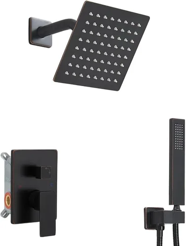 Miniatura 23 de Sistema de ducha negro mate de 10 pulgadas para baño, juego combinado de ducha de lujo con mezclador de lluvia, montado en la pared, grifo de ducha