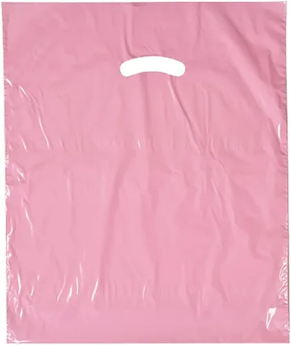 Stephanie Imports Made In USA - Paquete de 125 bolsas de plástico rosa brillante (12 x 15 pulgadas) con asas troqueladas Rosado