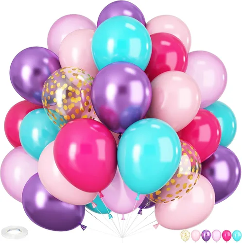 Miniatura 11 de HILAVO - Kit de globos tropicales, 60 globos hawaianos de 12", color rosa intenso, naranja, verde azulado, verde, dorado metálico, globos de látex