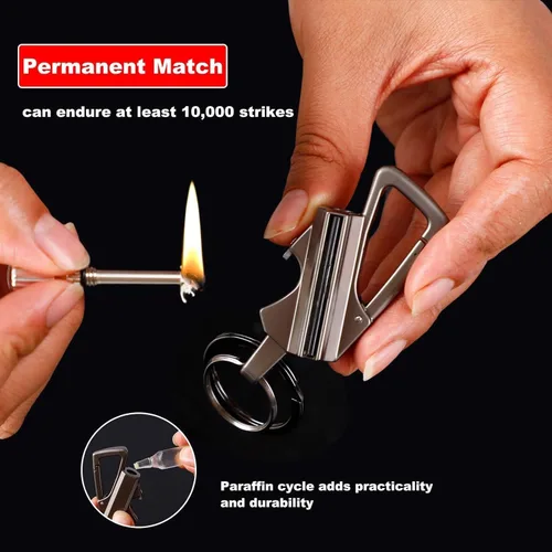 Miniatura 4 de 2Pcs Permanent Match Infinity Lighter with Multitool Keychain Bottle Opener Plateado + Negro